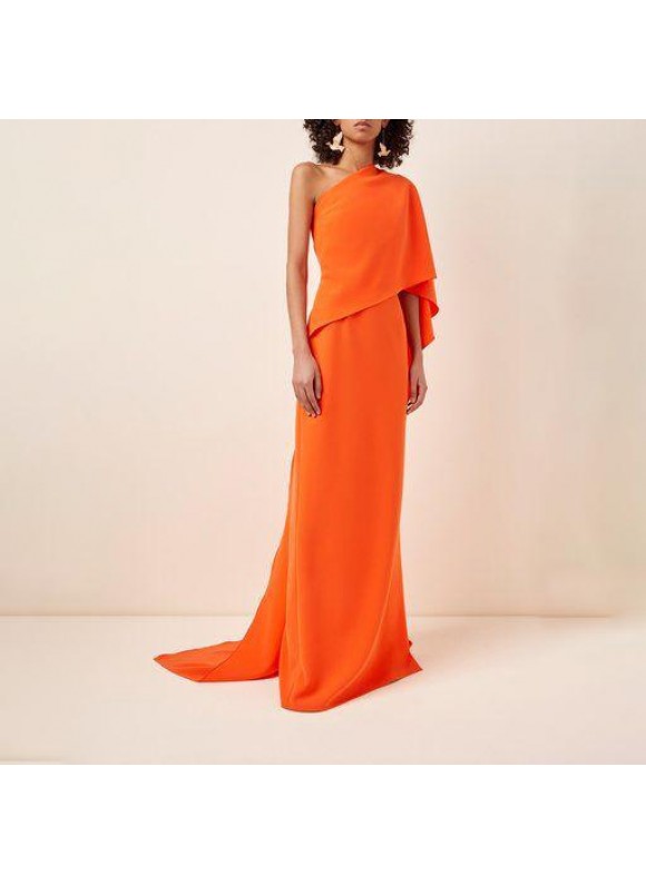 Women's Elegant Satin Orange One Shoulder Design Dress