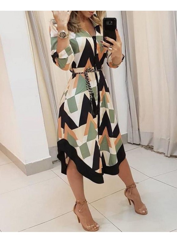 Elegant muter V-Neck Tie Irregular Midi Dress