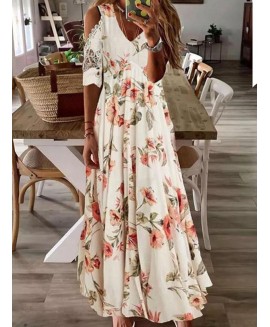V-neck Floral Print Casual Maxi Dress 