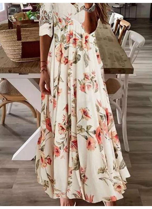 V-neck Floral Print Casual Maxi Dress