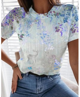 Loose Floral Print Short-Sleeved T-Shirt 