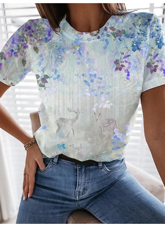 Loose Floral Print Short-Sleeved T-Shirt