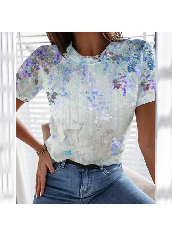 Loose Floral Print Short-Sleeved T-Shirt
