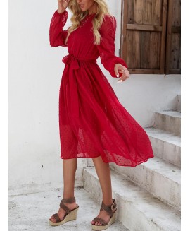 Red or Swiss Dot Belted Midi Dress 