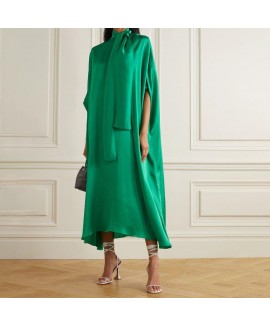 Women's Elegant Green Tie-Up Dress 