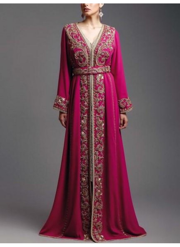 Women's Elegant Rose Red Floral Embroidered High Waist Dress