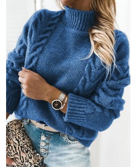 Casual Solid or Turtleneck Long-Sleeved Sweater 