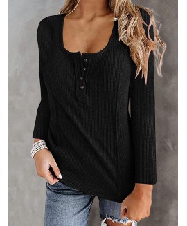 Casual Long-sleeved Button Solid or T-shirt 