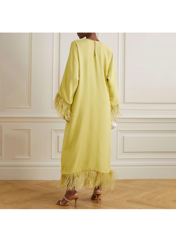 Women's Elegant Yellow Chiffon Feather Robe Dress