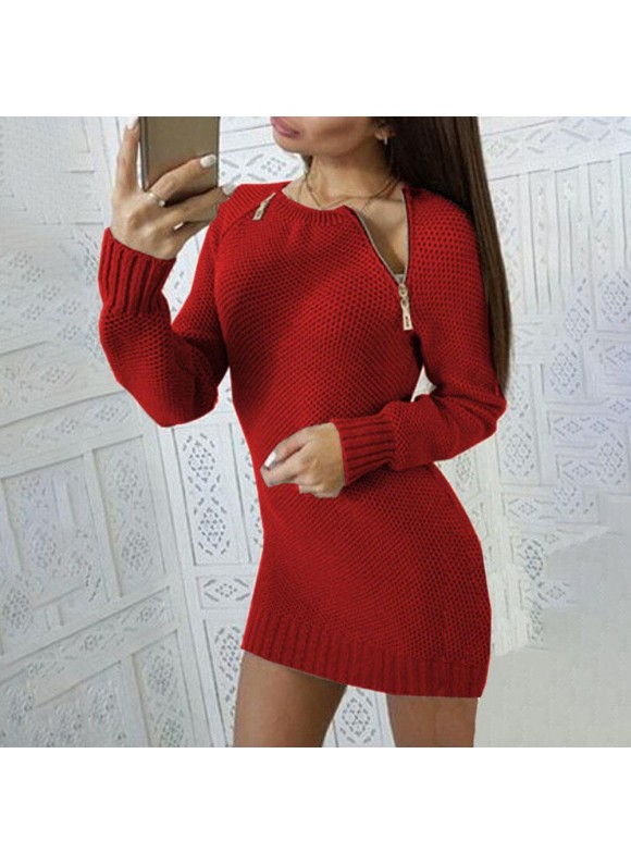 Fashion Zipper Sweater Dress