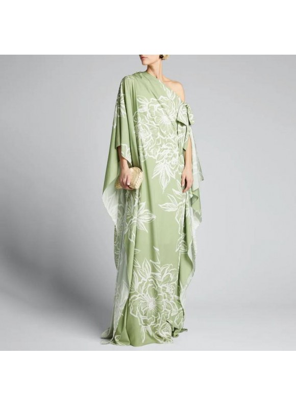 Women's Elegant Floral Print Green Long Dress