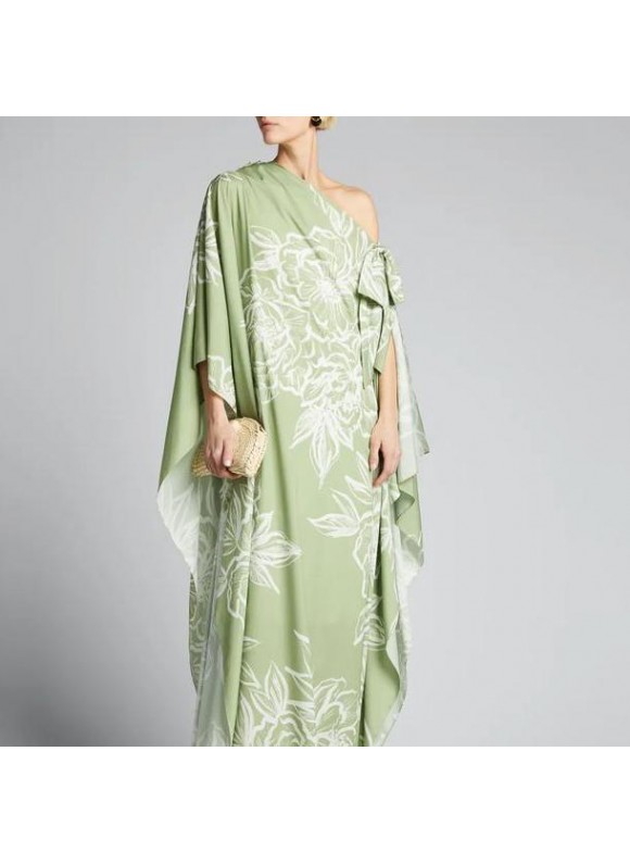 Women's Elegant Floral Print Green Long Dress