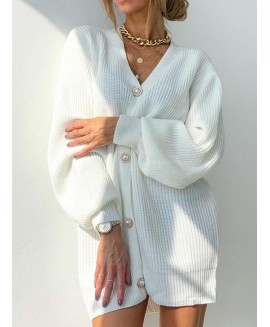 Casual Loose Solid or Long-sleeved Button Sweater Cardigan 