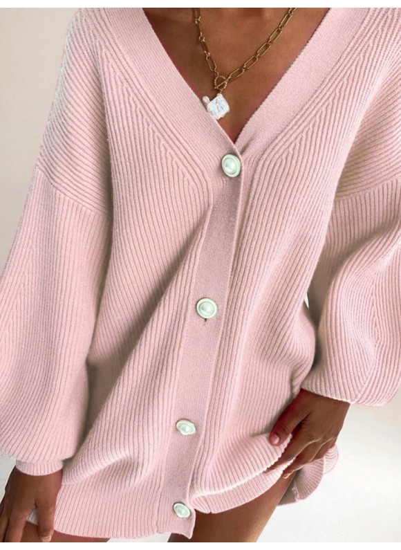 Casual Loose Solid or Long-sleeved Button Sweater Cardigan
