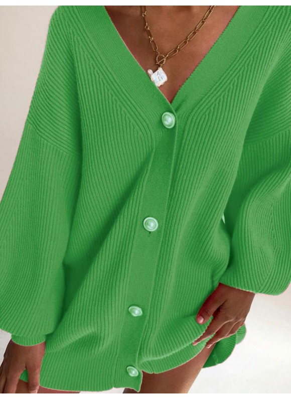 Casual Loose Solid or Long-sleeved Button Sweater Cardigan