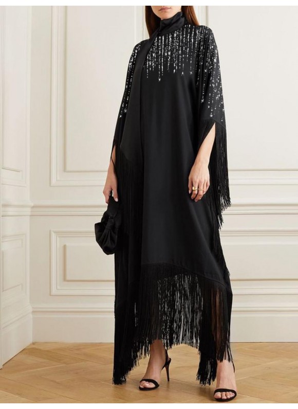 Women's Fashion Elegant Shiny Printed Fringe Loose Dress