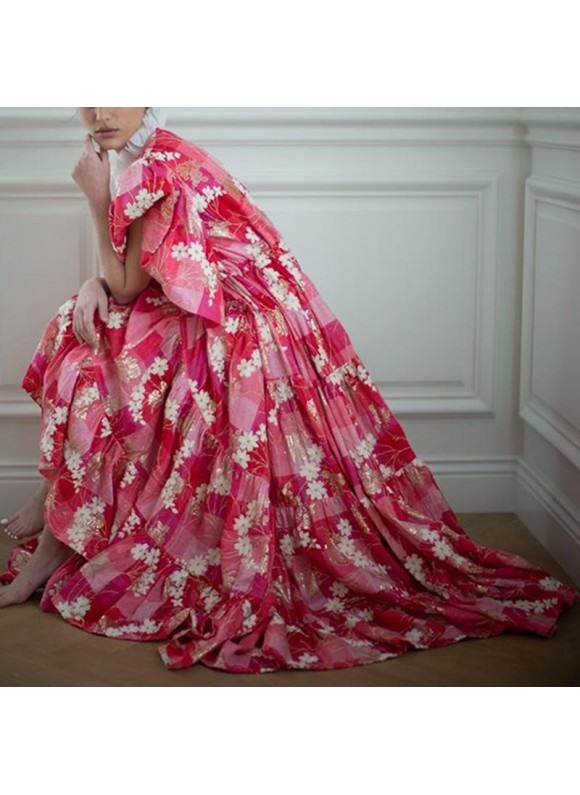 Elegant V-neck Loose Print Dress