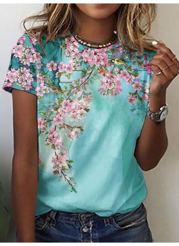 Casual Floral Print Short-Sleeved T-Shirt
