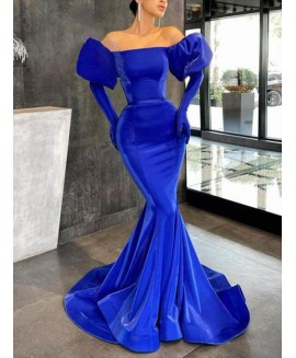 Women's Elegant One-Shoulder Puff Sleeve Slim Fishtail Evening Dress 