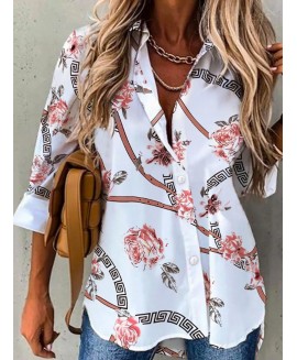 Floral Geometric Print Casual Long-sleeved Blouse 