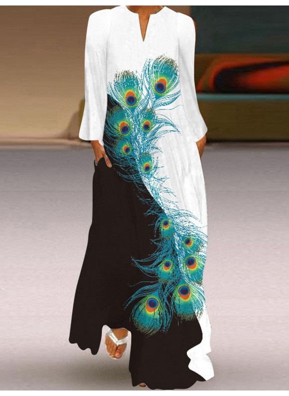 Casual Long Sleeve Printed Maxi Dress