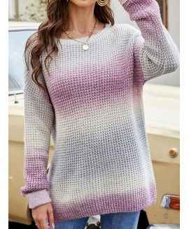 Fashion Round Neck Long Sleeve Loose Gradient Pullover 