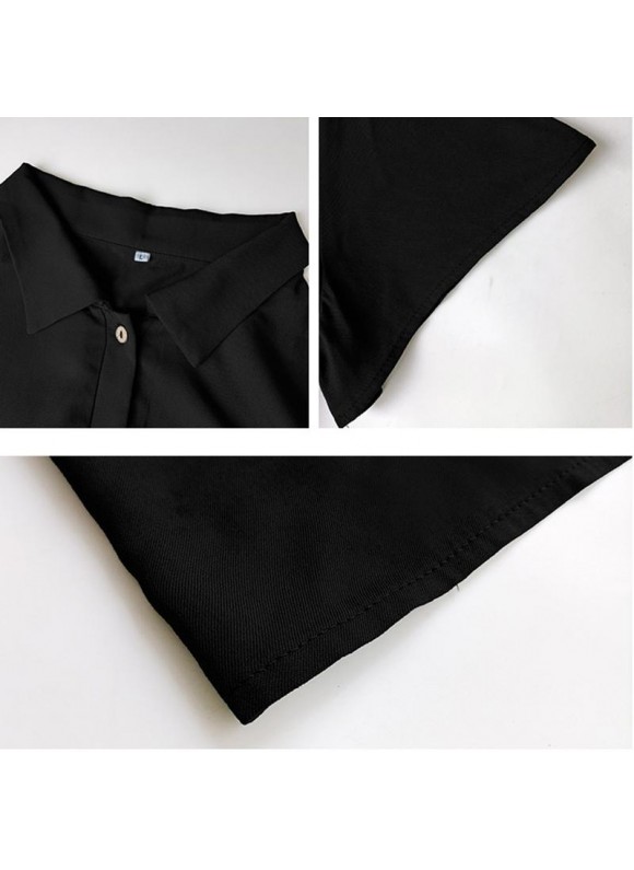 Solid or Lapel Button Short Sleeve Stitching Hem Midi Dress