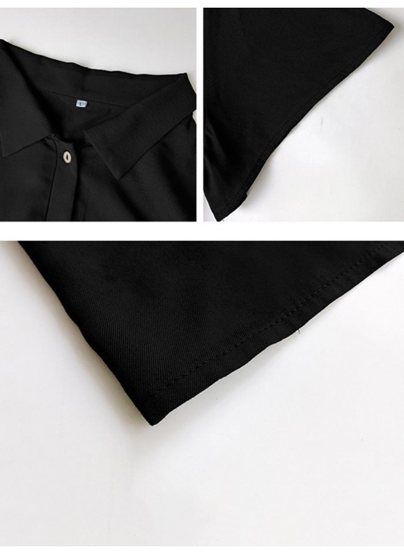 Solid or Lapel Button Short Sleeve Stitching Hem Midi Dress