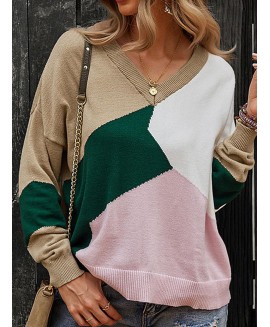 Fashion or Matching V-neck Long-sleeved Casual Pullover 