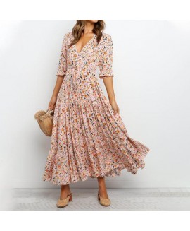 Pleated Floral Print Maxi Dress 