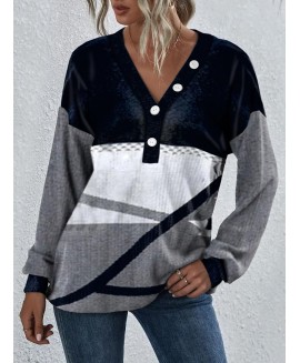 Casual Print V Neck Long Sleeves Sweatshirt 
