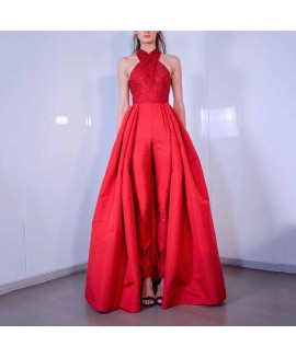 Elegant Red Gown With A Long Neck 