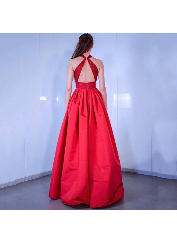 Elegant Red Gown With A Long Neck