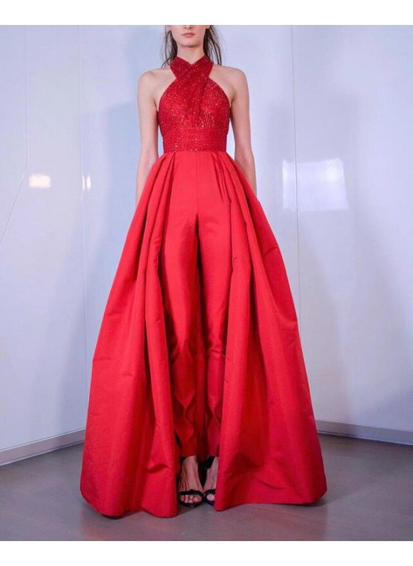 Elegant Red Gown With A Long Neck