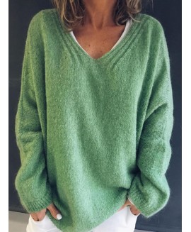 V-neck Solid or Loose Sweater Pullover 