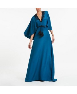 Women's Elegant Blue Embroidered Waist Dress 