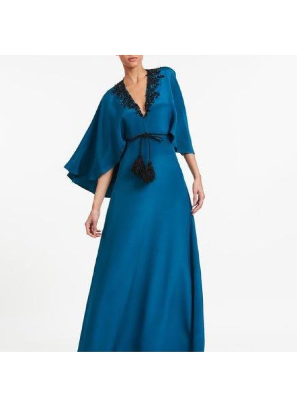 Women's Elegant Blue Embroidered Waist Dress