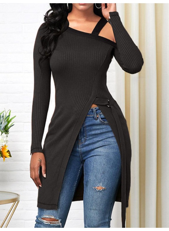 Oblique lar long sleeve solid or T-shirt