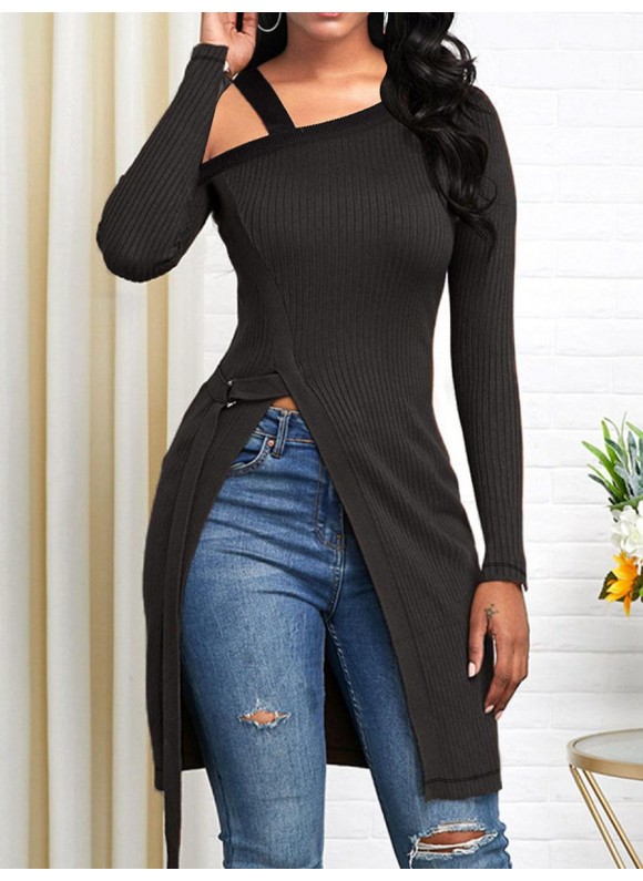 Oblique lar long sleeve solid or T-shirt