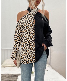 Elegant Leopard T-shirt With Neck Hanging 