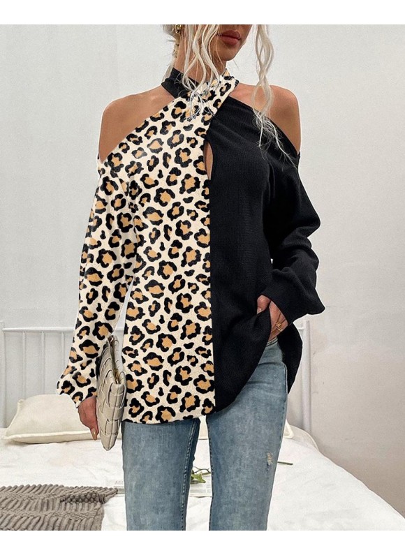 Elegant Leopard T-shirt With Neck Hanging