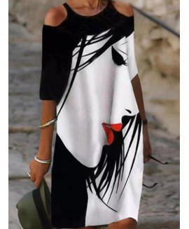 Abstract Print Off-the-shoulder Casual Dress 