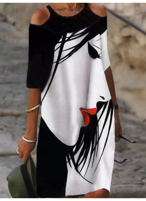 Abstract Print Off-the-shoulder Casual Dress