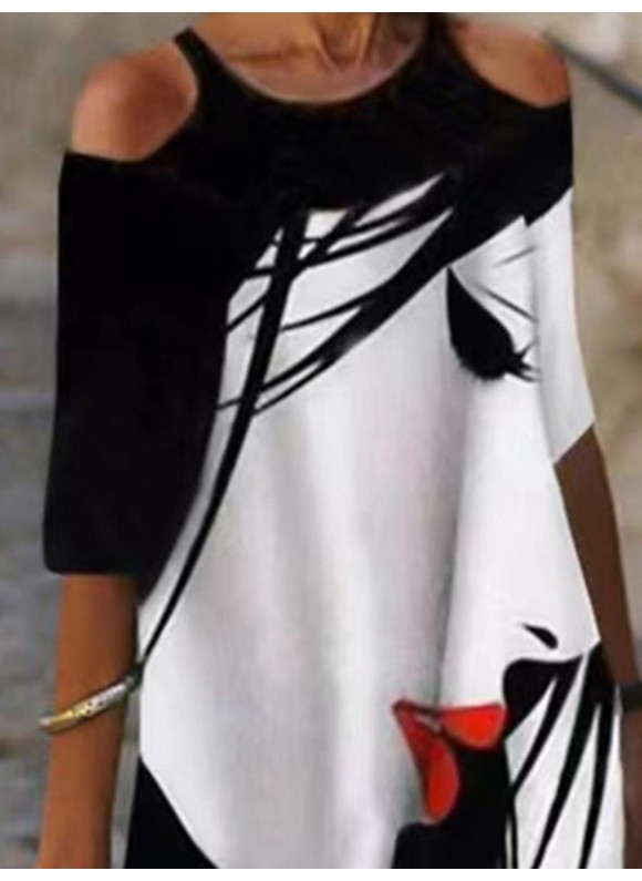 Abstract Print Off-the-shoulder Casual Dress
