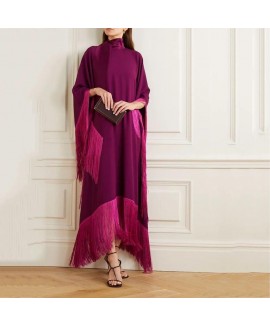 Women's Elegant Rose Tencel Fringe Dinner Dress Long Dress 