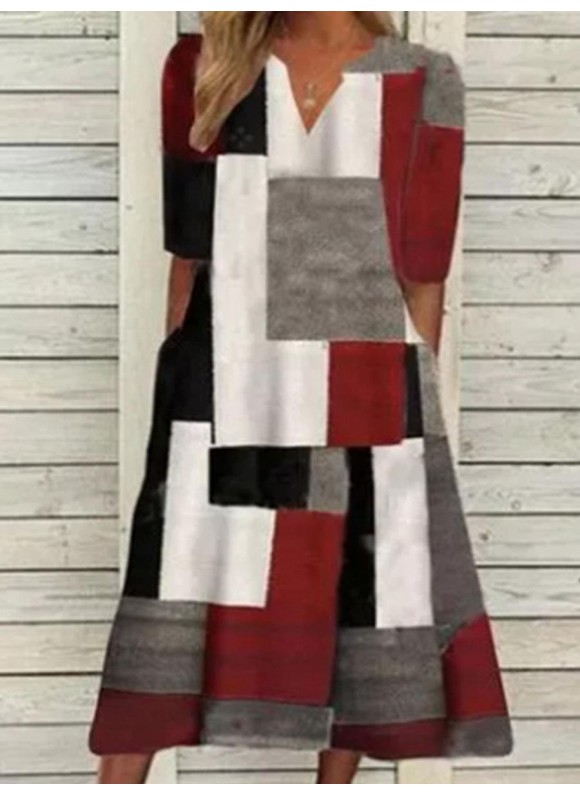 or Block Print Casual Short Sleeve Maxi Dress