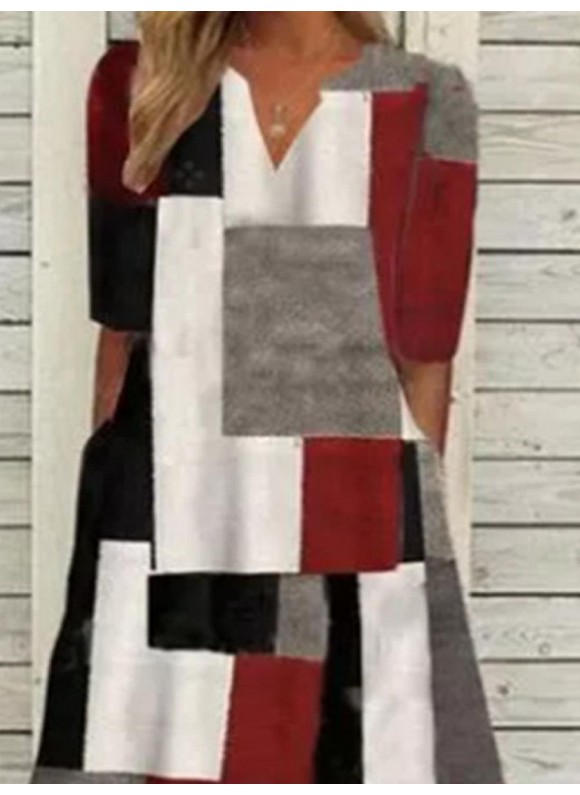 or Block Print Casual Short Sleeve Maxi Dress