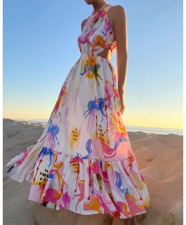 Women Vacation Floral Beach Dress 