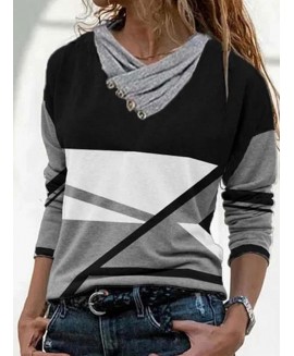 Fashion or Matching Pile lar Long-sleeved Casual T-shirt 