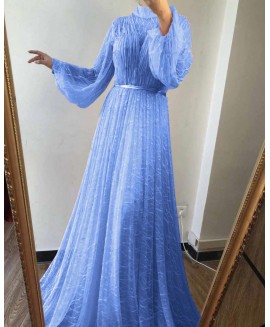 Fashionable And Elegant Frock With High lar And Long Sleeves With Bubble Sleeves Dress 